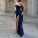Women Sexy Strapless Split Pleated Long Dress Spring Solid High Waist Lace-up Party Dress Summer Backless Hollow Boho Maxi Dress_ecoleips.com