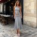 Women's off Shoulder Crop Top High Waisted Pleated Skirt Two Piece Set Slim Fitting_ecoleips.com