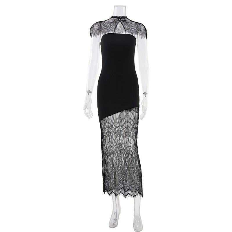 Spring New Women's Sleeveless Strapless Long Dress Lace Trimmed Slim Fit Elegant Bodycon Skirt_ecoleips.com