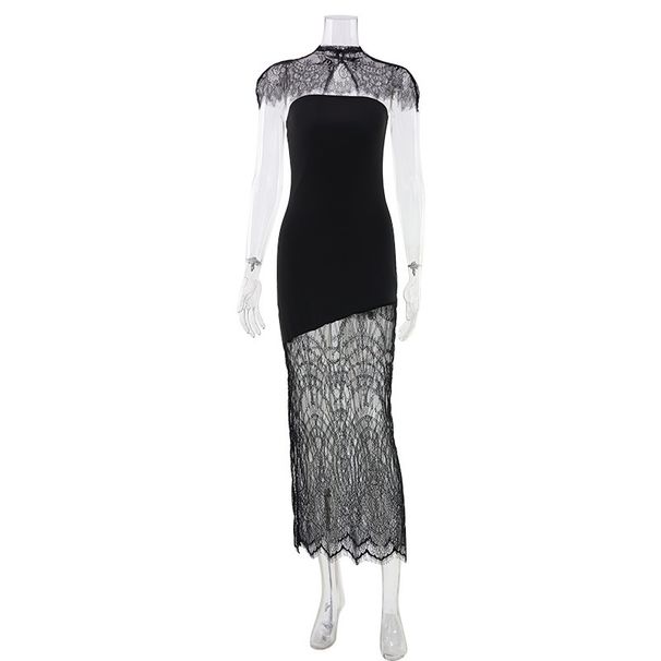Spring New Women's Sleeveless Strapless Long Dress Lace Trimmed Slim Fit Elegant Bodycon Skirt_ecoleips.com