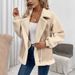 Women's Clothing Chic Oversized Faux Shearling Jacket – Distressed Suede & Fleece Biker Coat (Khaki, S-XL)_ecoleips.com