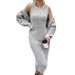 Women's Knit Dress & Vest Two-Piece Set – Stylish & Comfortable Long Sleeve Outfit For Spring, Fall & Winter – Casual Elegance In Solid Gray_ecoleips.com