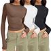Women's Casual Long Sleeved Spring And Autumn Solid Color Slim Fit Pullover T-shirt Women's Street Wear Bottom Top Three_ecoleips.com