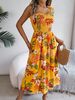 Women's Clothing Spring And Summer Flower Lace Up Waisted Suspender Dress Holiday Beach Long Dress_ecoleips.com