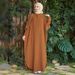 Modest Abaya Dress/Muslim Dress Women Elegant Abaya Dress With Front Zipper & Round Neck - Modest Muslim Long Dress With Batwing Sleeves_ecoleips.com