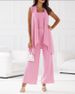 Women's Clothing Sleeveless Cardigan Vest Wide Leg Trousers 3 Piece Set_ecoleips.com