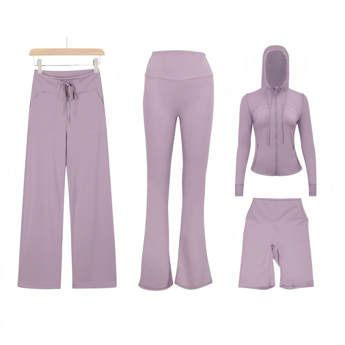 Women's Clothing Women's Slim Fit Jacket Four Piece Set With Flared Pants Cropped Pants Straight Leg Pants And Stretch Jacket_ecoleips.com