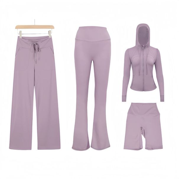 Women's Clothing Women's Slim Fit Jacket Four Piece Set With Flared Pants Cropped Pants Straight Leg Pants And Stretch Jacket_ecoleips.com