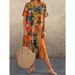European And American Fashion Cross Border 2022 Casual Printed Dress for Women Summer Short Sleeve Loose round Neck Wide Long Skirt_ecoleips.com