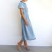 Women's Clothing Puff Sleeves Short Sleeves Distressed Casual Style Shirt Denim Long Dress_ecoleips.com