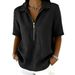 Women's Linen-Blend Zip-Front Mid-Sleeve Shirt, Summer Casual Solid Color Lapel Shirt For A Stylish Relaxed Look_ecoleips.com