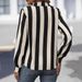 Women's Long Sleeved Cardigan Shirt Striped Black White Casual Professional Top Stylish Occasions Blouse_ecoleips.com