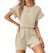 Women's Solid Color Summer Spring Casual Two Piece Set Top And Shorts_ecoleips.com