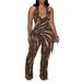 Women's Clothing Elegant Sexy Slim Fit Elastic Backless Tassel Print Halter Neck Strappy Flared Jumpsuit_ecoleips.com