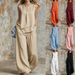 Women's Elegant Sleeveless Solid Color Top And Wide Leg Pants Set_ecoleips.com