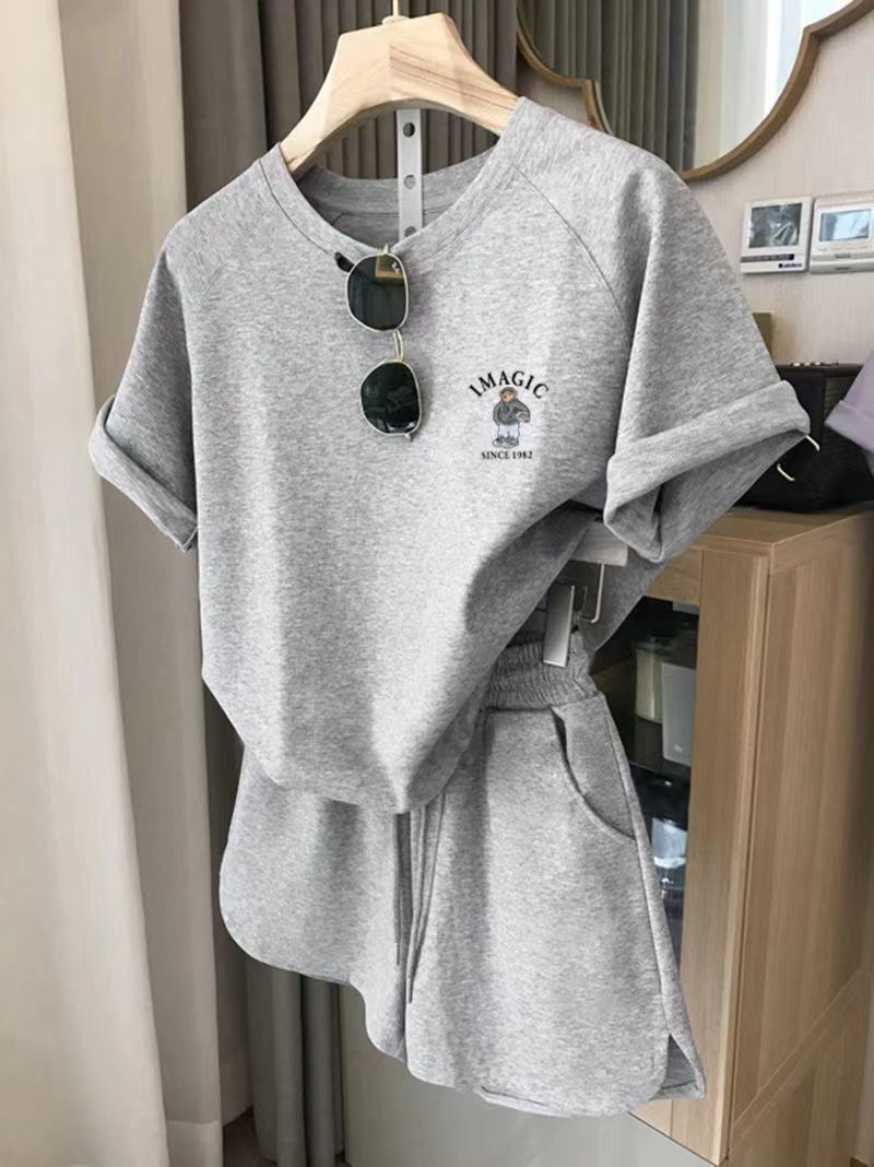 Women's Clothing Korean Style Women's Short Sleeve & Shorts Set - Loose Fit Youthful Casual Two-Piece Outfit_ecoleips.com