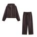 Women's Hooded Sweatshirt & Elastic Waist Wide-Leg Pants Set - Casual Lounge-To-Street Coordinated Outfit (Xs-L, Beige/Burgundy/Brown)_ecoleips.com