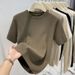 Women's Slim Fit Viscose Knit Top – Soft Round Neck Short Sleeve Pullover For Casual & Office Wear (Black, Beige, Oatmeal, Light Brown, Dusty Blue)_ecoleips.com