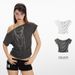 Women's Off-Shoulder Crop Top Short Sleeve Chic Slanted Neckline Summer Casual Tee for Fashion Lovers_ecoleips.com