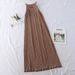 Elegant Halter Neck Maxi Dress – Summer Backless Ruffle Hem Dress For Vacation & Casual Wear (Grey/Black/Khaki/Yellow/Blue/Pink/Brick Red, One Size)_ecoleips.com