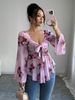 Women's Long Sleeve Shirt French Sweet Floral Tie Dye Square Neck Top Design European And American Style_ecoleips.com