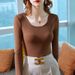 Mesh Base Shirt, Women's Spring And Autumn Clothes, Crew Neck Basic Long-Sleeved T-Shirt, Stretch Inner With Solid Color_ecoleips.com