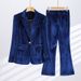 Women's Velvet Blazer Set Long Sleeve Suit Jacket And Trousers Elegant Luxe Stretch Polyester Red Green Black Blue S to 4XL for Fall Winter_ecoleips.com