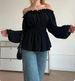 Aria Basics Aria Basics European And American Cross-border 2025 High-end Pleated Off-shoulder Long-sleeve Spring/autumn Shirt, Korean Style,_ecoleips.com