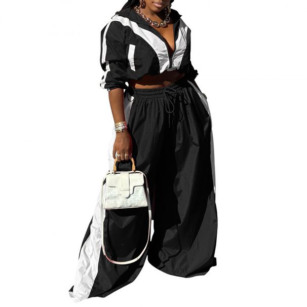 European And American Style Women's Sportswear Set AL297 Cross Border Loose Fit Woven Jacket Two-Piece Splicing Design for Spring And Autumn_ecoleips.com