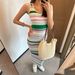 Ice Silk Slim Fit Sleeveless Dress for Women Elegant Light Luxury Color Block Striped Knitted Pullover Summer Autumn New Style_ecoleips.com