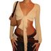 New Personality Hot Deep V Open Chest Design Sense Lace Up Show Figure Navel Top Cardigan Women_ecoleips.com