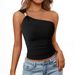 Women's Sleeveless Off-Shoulder Tank Top with Bow Tie European And American Style Vacation Fashion One Shoulder Metal Buckle Design_ecoleips.com