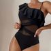 Women's Clothing Swimsuit Female Pure Color Sexy Tulle Breathable One Piece Swimsuit_ecoleips.com