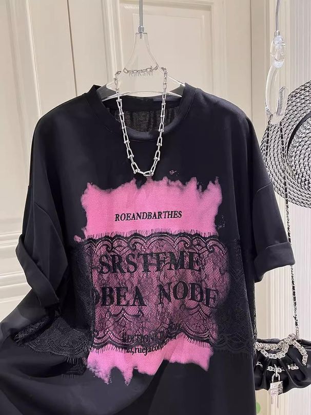 Women's Clothing Casual Fashion Lace Splicing Medium Long T Shirt Dress_ecoleips.com