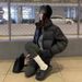 Women's Clothing Short Puffer Jacket Winter Coat Stand Collar Quilted Outerwear Casual Loose Fit Khaki/Black_ecoleips.com