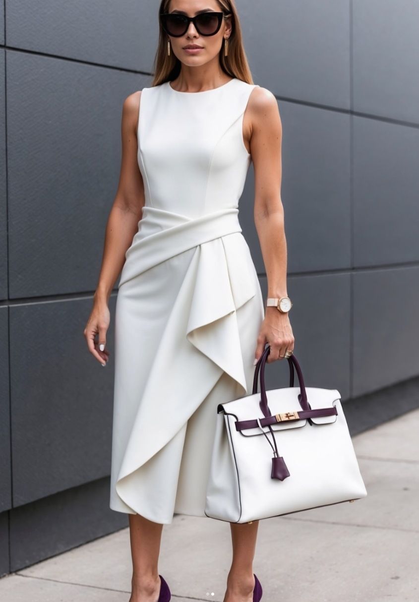 Women's Solid Color Round Neck Sleeveless Pleated Waist Sexy Backpack Hip Skirt_ecoleips.com