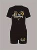 Summer Women's Casual Fashion Birthday Heart Graphic Print Loose T-shirt Shorts Two-piece Set Sportswear Suitable For Daily Wear-150_ecoleips.com