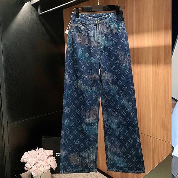 High Street Style Jacquard Denim Jeans Women's Floor Length Slimming Loose Fit Wide Leg Jeans Popular On Instagram_ecoleips.com