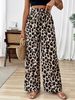 Women's Leopard Print Wide Leg Pants, High Waist Drawstring Casual Trousers, Loose Elastic Waist Palazzo Pants, Summer Vacation Streetwear_ecoleips.com
