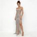 Diamond Tassel Strapless Gown Elegant Beauty Pageant Runway High Slit Women's Party Wear New_ecoleips.com