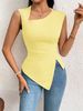 Elegant Style T-shirt - 2026 Spring/Summer New Design - Slant Collar, Slim Fit, Short Style, Solid Color Top_ecoleips.com