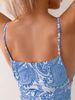 Vintage Blue White Paisley Textured One Piece Bikini Sling Square Neck Adjustable Side Ties High Leg Cut Slim Fit Vacation Swimsuit For Women_ecoleips.com