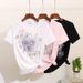 Women's Clothing Denim Suit Summer Beaded Embroidered Three Dimensional Flower Short Sleeved T Shirt Ripped Nine Point Jeans_ecoleips.com