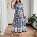 Women's Plus Size Dress Style Print Slim Fit Retro Ethnic Blue Holiday Leisure Relaxed Everyday Wear Versatile Comfortable Feshion Trend_ecoleips.com