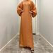 Women's Clothing Lantern Sleeve Bright Silk Long Skirt Stand Collar Back Tie Female Dress_ecoleips.com