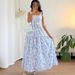 European American Style Sundress Blue White Floral Print Maxi Dress Casual Summer Women's Long Dress_ecoleips.com