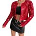 Women's Rock Style Round Neck Short Sequin Jacket – Casual Glitter Crop Blazer For Spring 2026_ecoleips.com