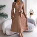 2026 Spring/Summer Elegant V-neck Buttoned Tie-Waist Pleated Long Dress Women's Clothing_ecoleips.com