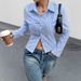Women's Clothing Fashionable Casual V Neck Striped Shirt Top Women's Long Sleeve Spring Collection Versatile_ecoleips.com