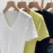 Women's Slim Fit V Neck T-Shirt Short Sleeved Summer Top Sexy Design Flattering Silhouette off the Shoulder Knitwear_ecoleips.com